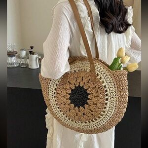 Boho round straw woven bag